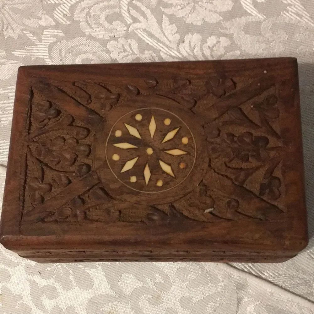 Vintage Hand Carved Wooden Trinket Box